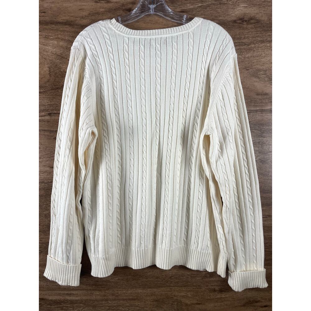 IZOD Womens Sweater XL Cream White Cable Knit Cotton Pullover Crew Neck - Picture 7 of 10